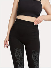 Paisley Rhinestone Skinny Leggings Casual Stretchy Leggings