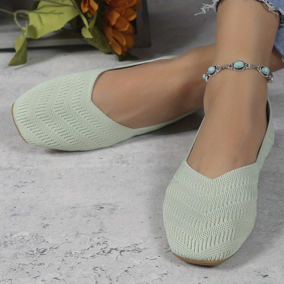 Women's Knitted Ballet Flats Comfy Slip On Shoes
