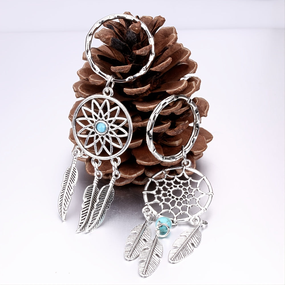 Vintage Turquoise Feather Shape Keychain Western Style Key Chain