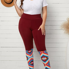 Graphic Print High Waist Pants + Skinny Pants Women's Plus