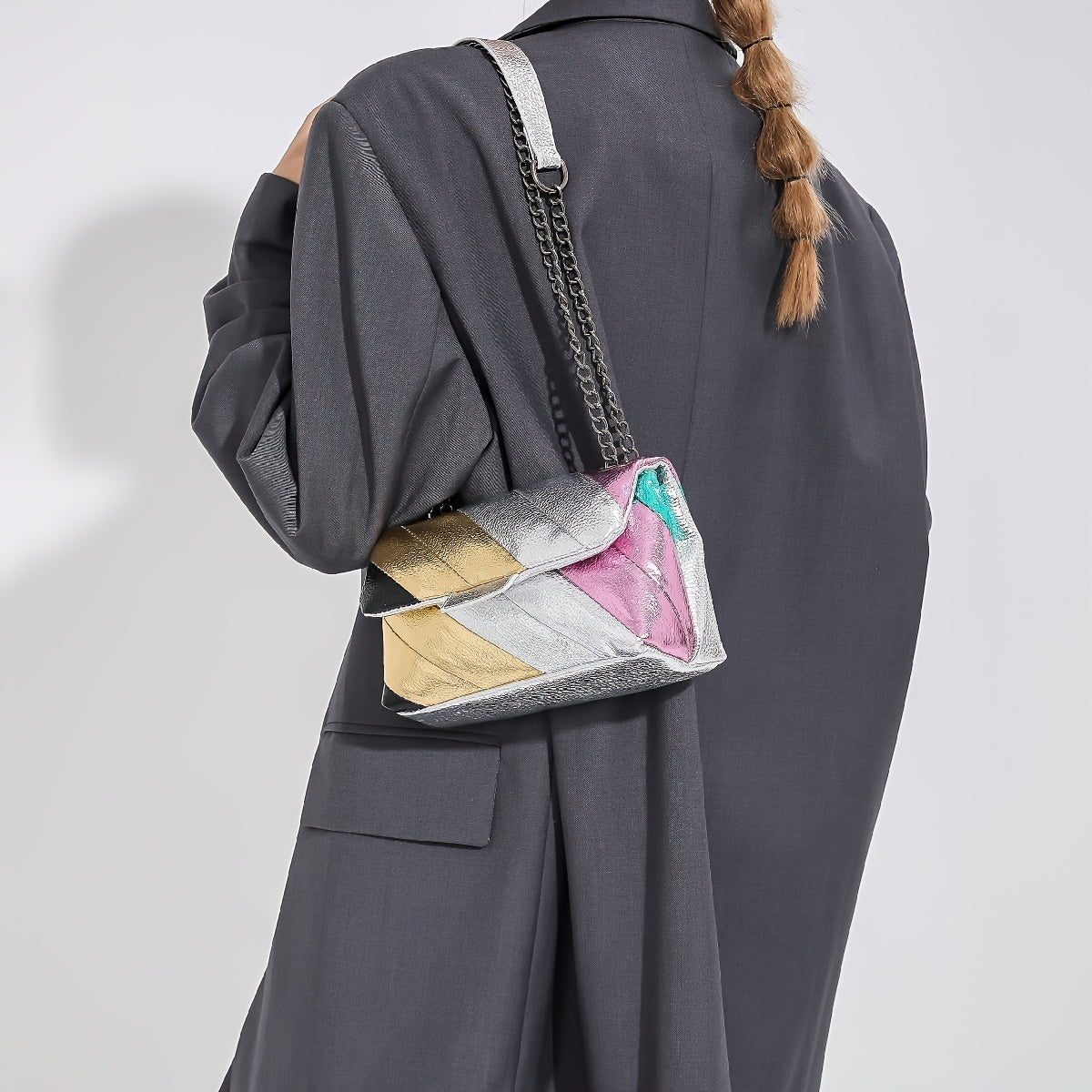 Metallic Rainbow Crossbody Bag Chain Shoulder Purse