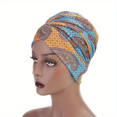 Boho Geometric Print Turban Hat Floral Pattern Chemo Cap Head Wrap