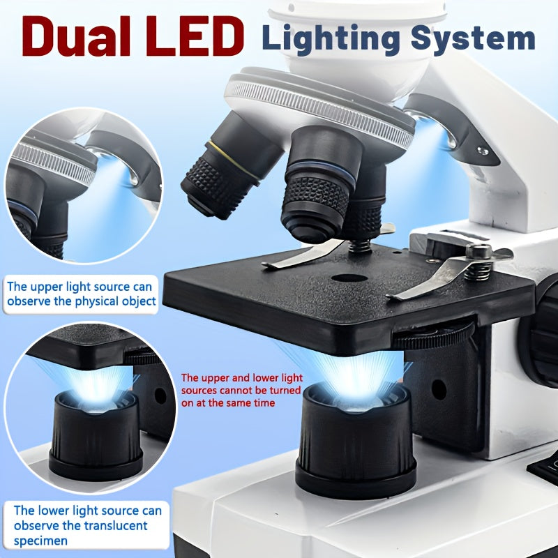 Professional Biological Compound Microscope with LED Light Dual Light Source