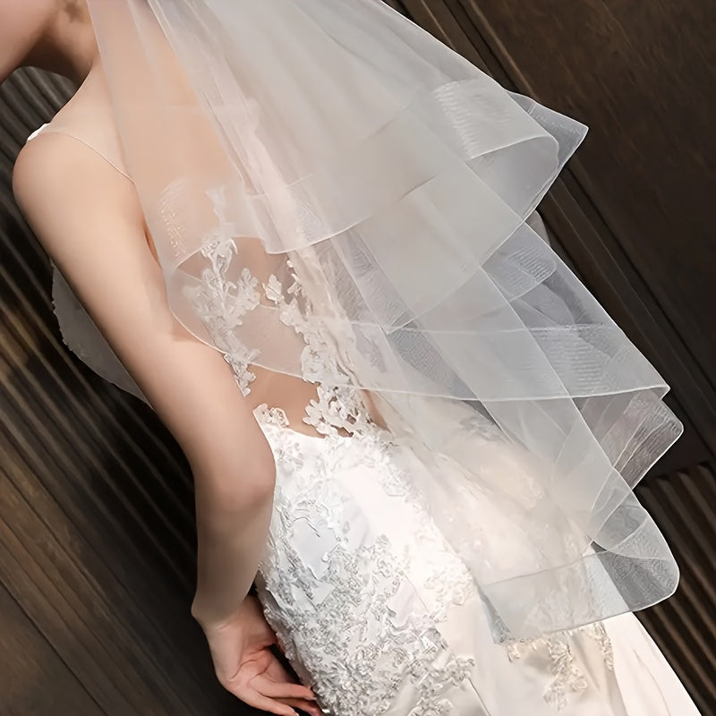 Double Layer Bridal Veil with Comb Stretchable Nylon Wedding Accessory Tulle