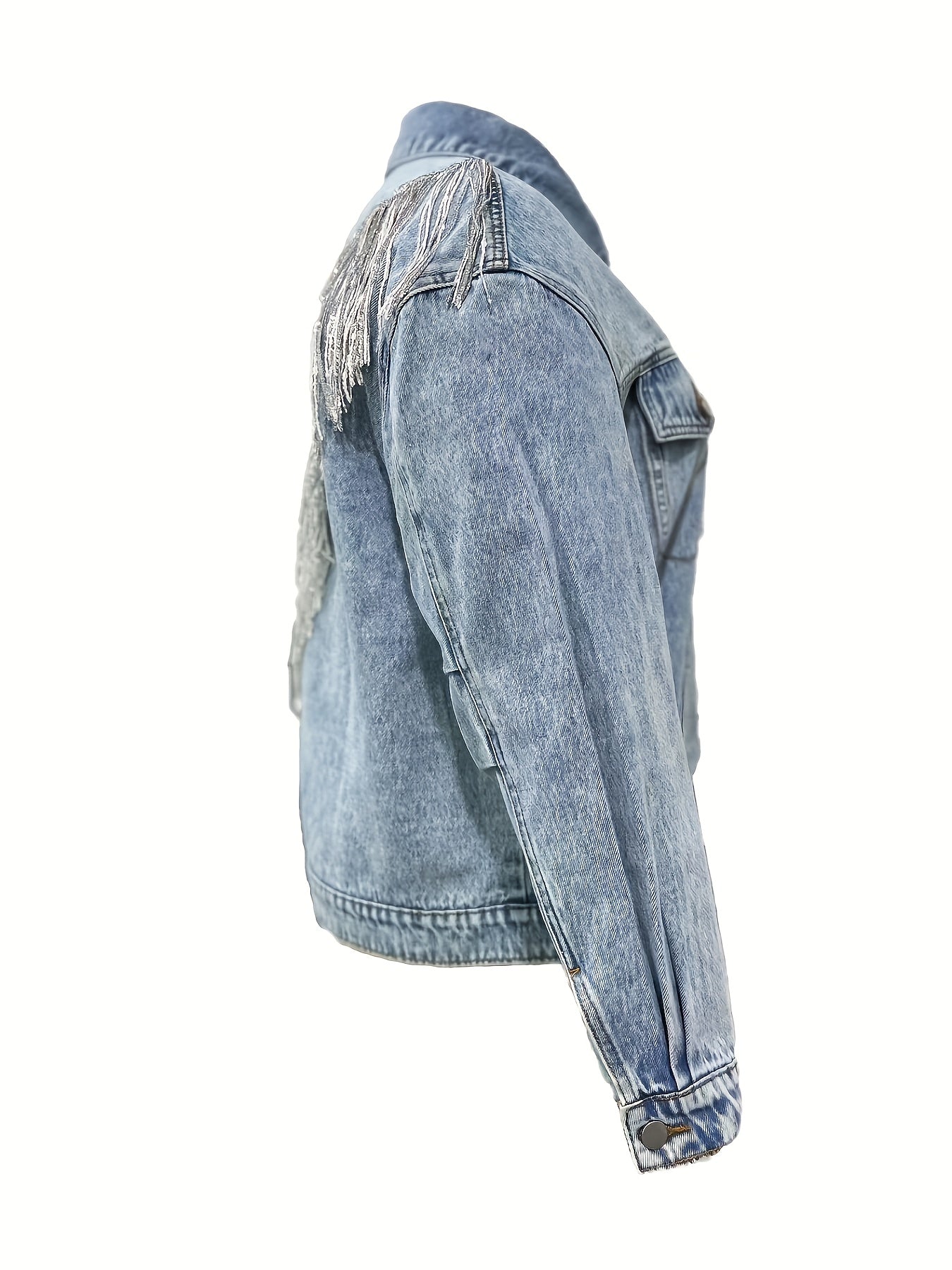  Solid Button Long Sleeve Denim Jacket