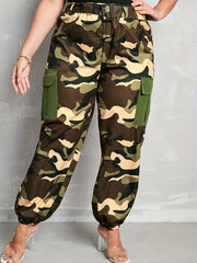 Plus Camo High Waist Belted Joggers