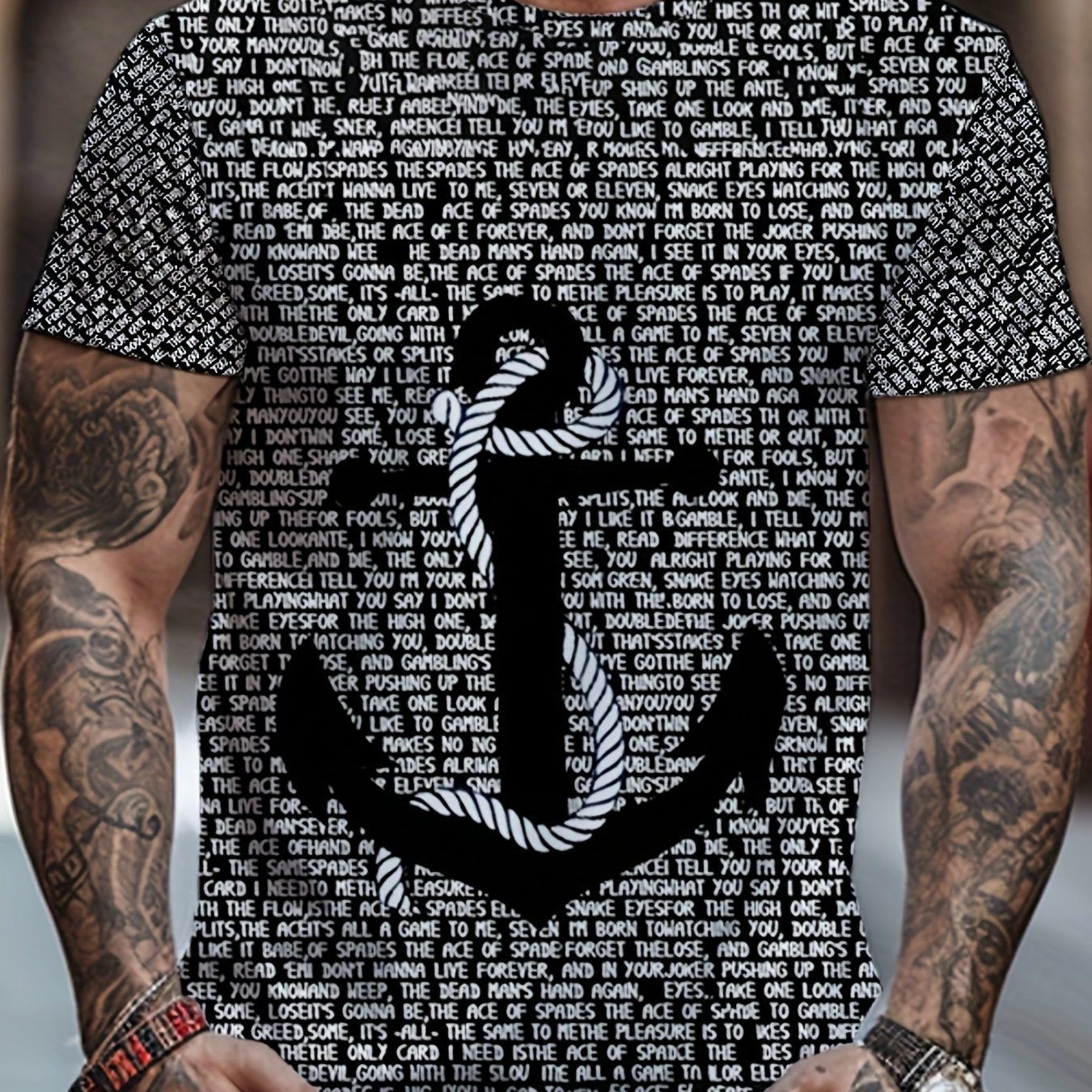 Men's Anchor Print T-shirt Casual Stretch Tee for Summer