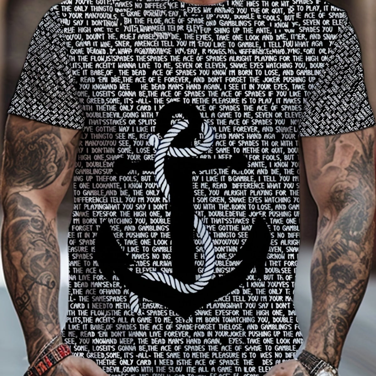Men's Anchor Print T-shirt Casual Stretch Tee for Summer