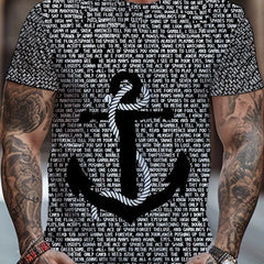 Men's Anchor Print T-shirt Casual Stretch Tee for Summer