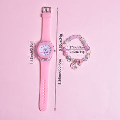 Cartoon Moon Rabbit & Heart Cat LED Watches Set for Girls