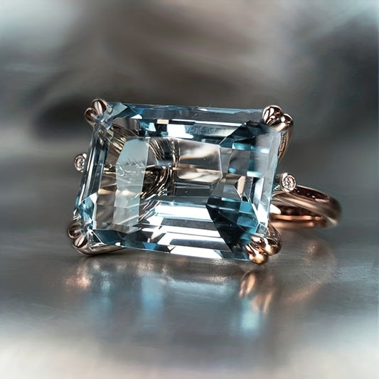 Aquamarine Sapphire Stone Ring for Women Wedding Party Jewelry Gift