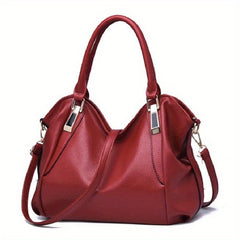 Large Capacity Textured Handbag PU Leather Solid Shoulder Bag Women's