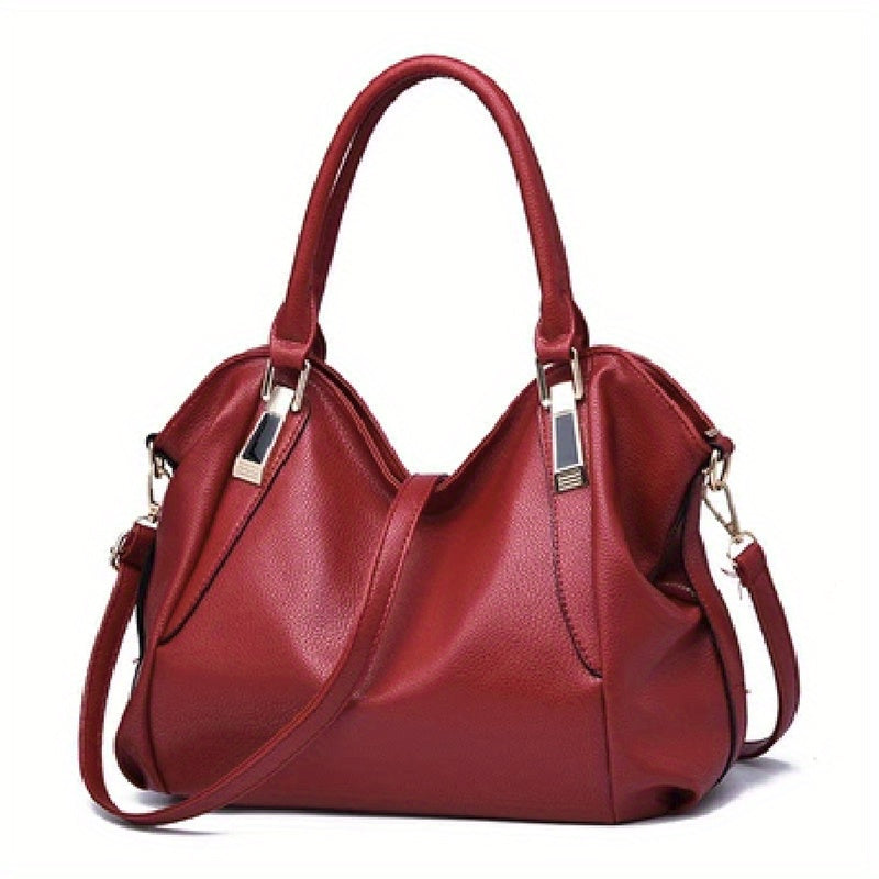 Large Capacity Textured Handbag PU Leather Solid Shoulder Bag Women's