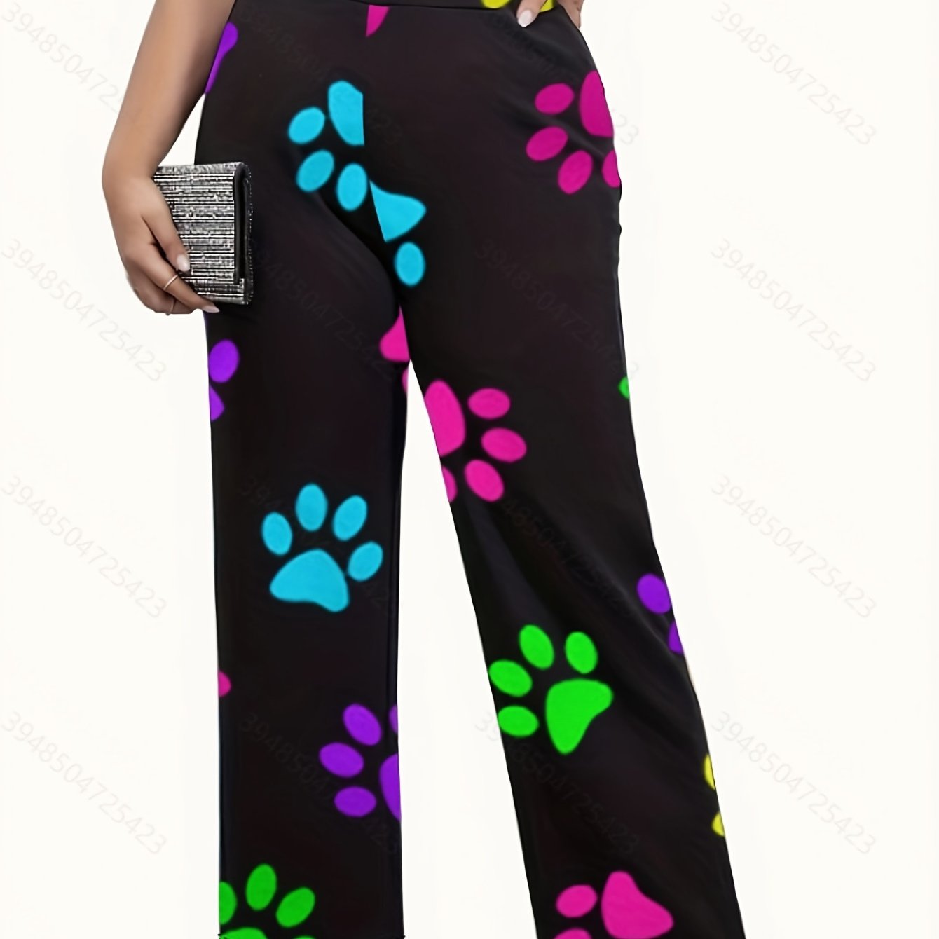  Colorful Paw Print Wide Leg Trousers