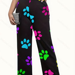  Colorful Paw Print Wide Leg Trousers
