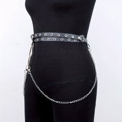 Eyelet Belt Punk Chain Fringe PU Leather Waistband for Women