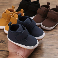 Baby Boys Solid Sneakers with Hook and Loop Fastener Lightweight Anti Slip Shoes