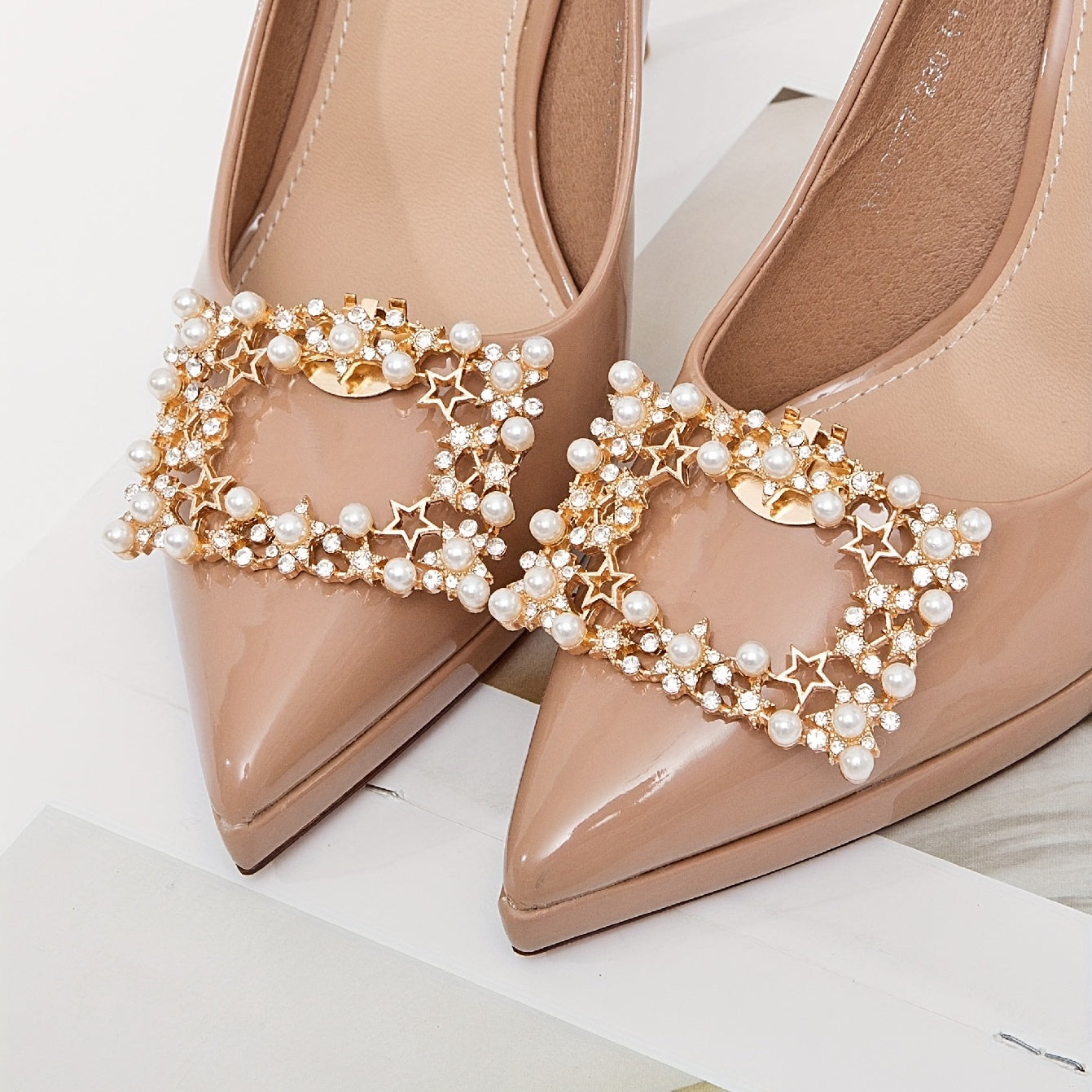 2pcs Faux Pearl Square Shoe Clips Detachable Shoe Buckles For High Heels