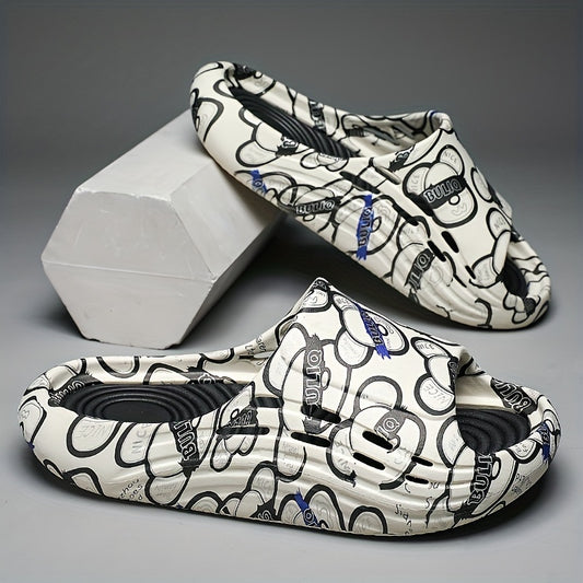 Men's Letter Print Platform Slides, Non Slip Comfort