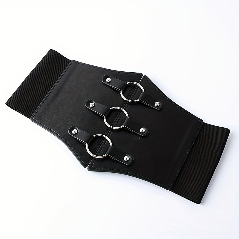 Punk Circles Buckle Wide Belt Coat Waistband Elastic Casual Decorative Girdle