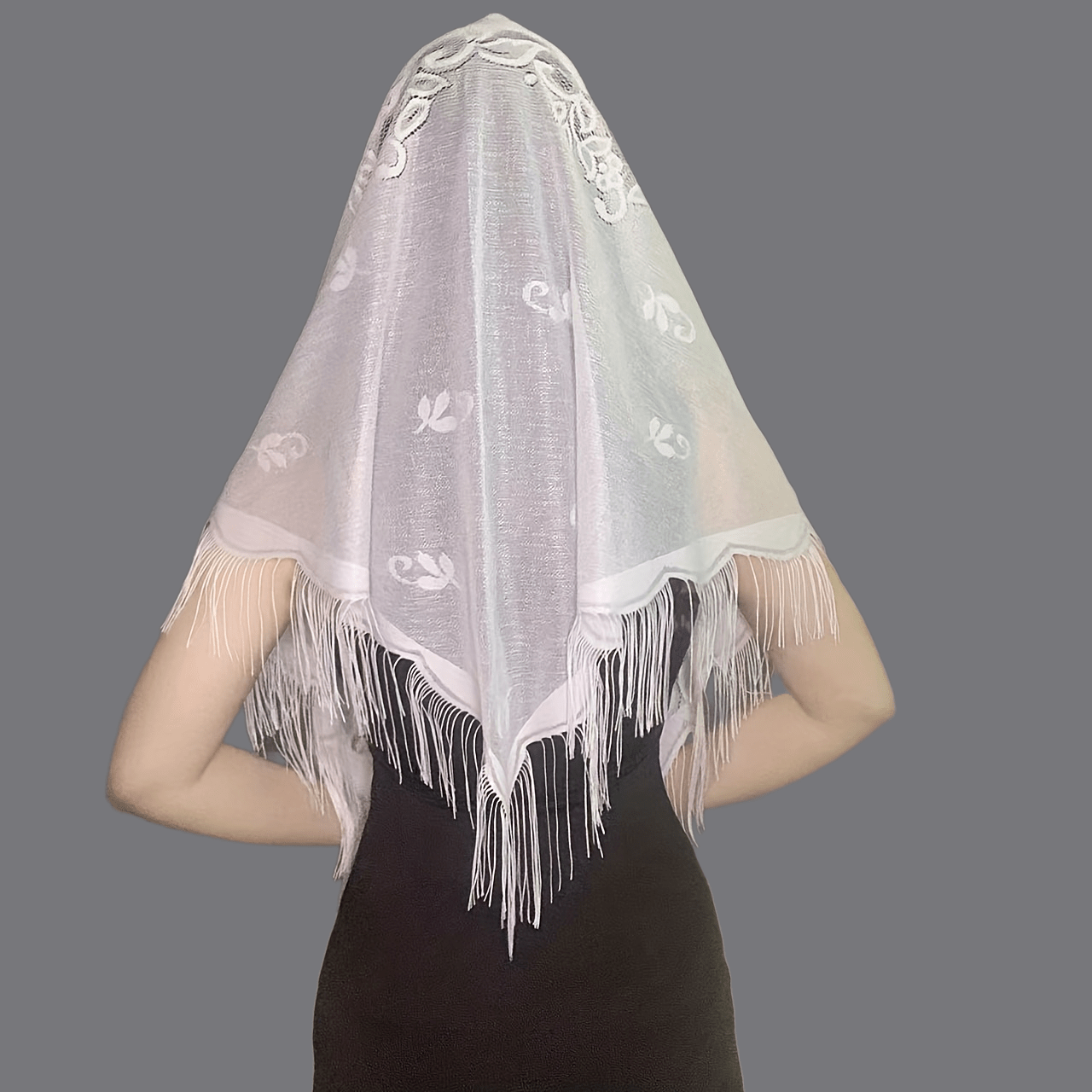 Classic Lace Veil Tassel Scarf Vintage Catholic Mantilla Head Covering