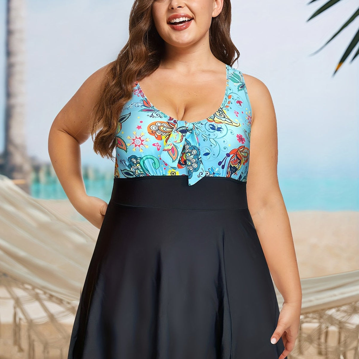  Paisley Print Knot Front One Piece Swimwear Dress