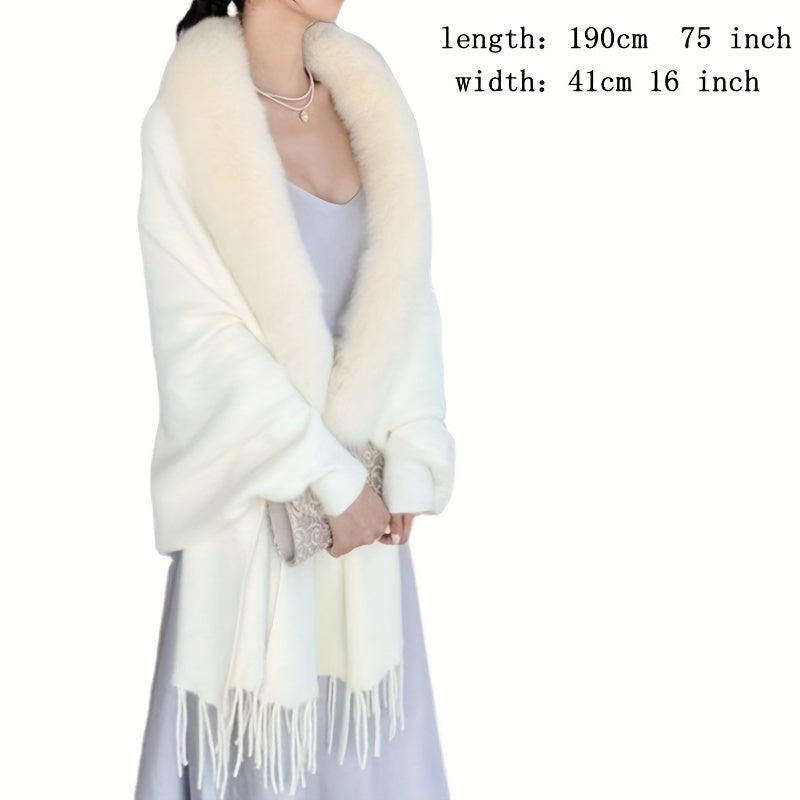 Beige Mink Shawl Plush Collar Knitted Warm Sweaters Cardigan