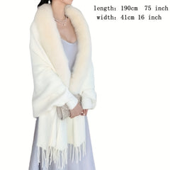 Beige Mink Shawl Plush Collar Knitted Warm Sweaters Cardigan