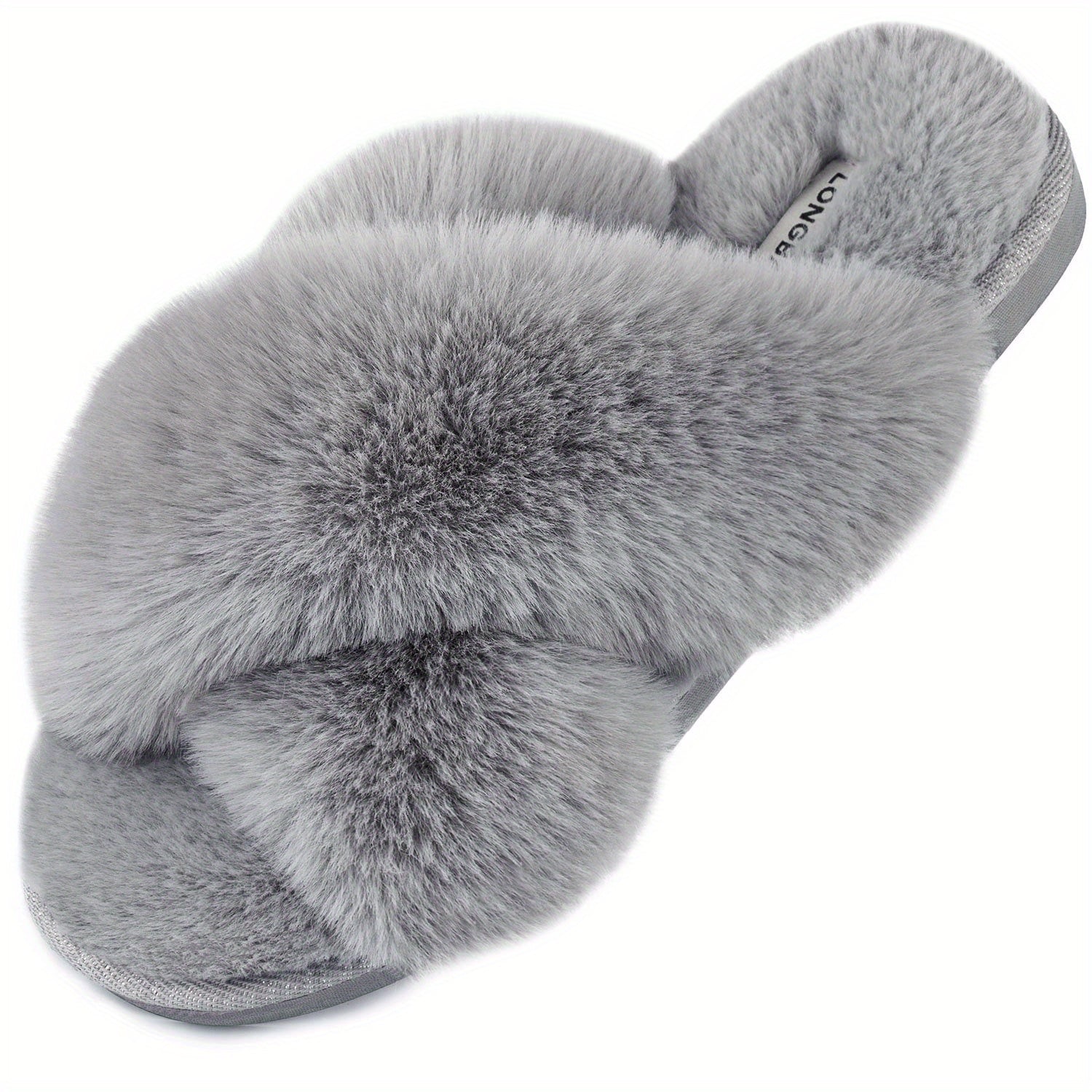 Women's Plush Cross Strap Slippers Open Toe Slip On Warm Winter Home Shoes