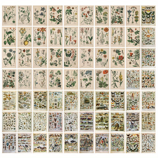 70 Retro Plant Postcard Collage Sets with Animal Pictures for Room Decoration