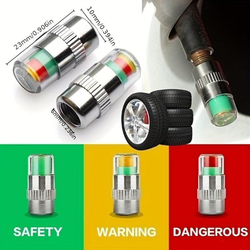 4pcs Tire Pressure Gauge Valve Cap Sensor Indicator