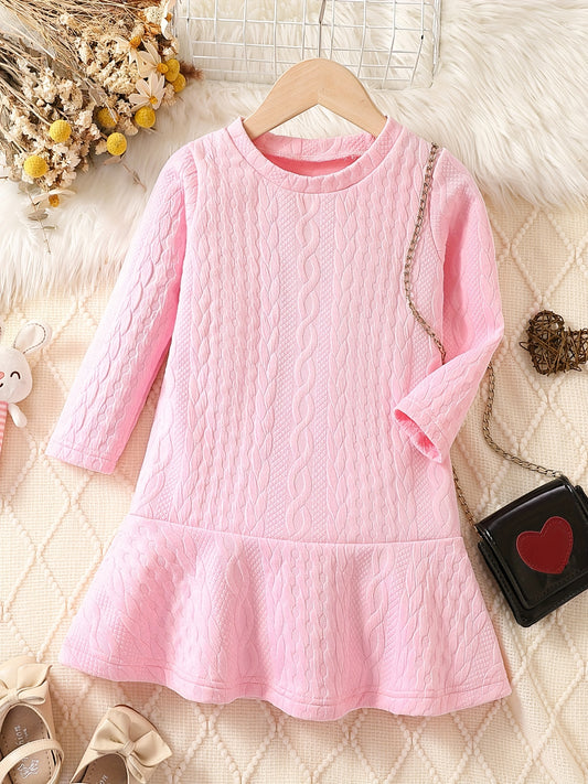 Girls' Jacquard Long Sleeve Knee Length Dress for Autumn/Winter