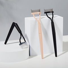 Portable Metal Eyelash Curler w/ Foldable Brush for Makeup Curl & Beauty