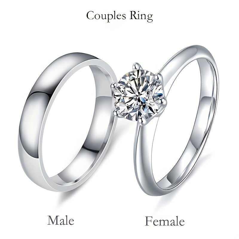Men's Silver Stainless Steel Zircon Ring Set