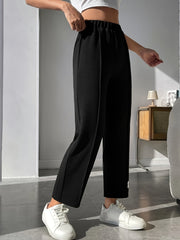  Casual Pants Women's Plus Letter Patched Elastic Waist Straight Leg