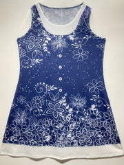  Floral Print Tank Dress Colorblock Round Neck Casual Stretch