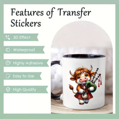 12pcs Scottish Highland Cow UV DTF Cup Wraps Decorative Stickers