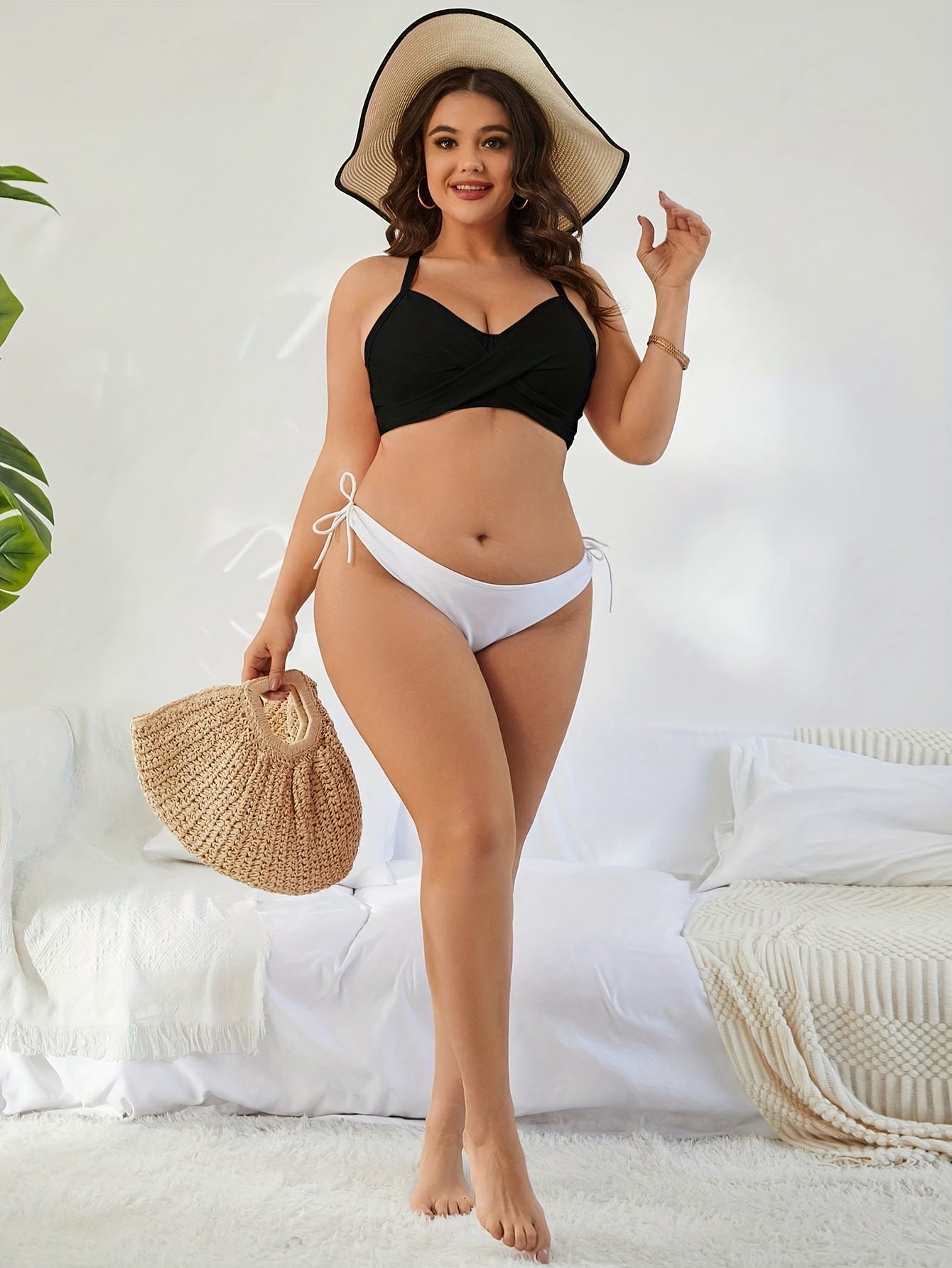  Cross Front V Neck Crisscross Back Bikini Top