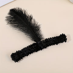 Feather Sequin Headband Crystal Head Piece Hair Accessory