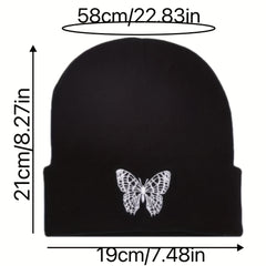 Butterfly Embroidery Knitted Hat Ski Outdoor Warm Hat