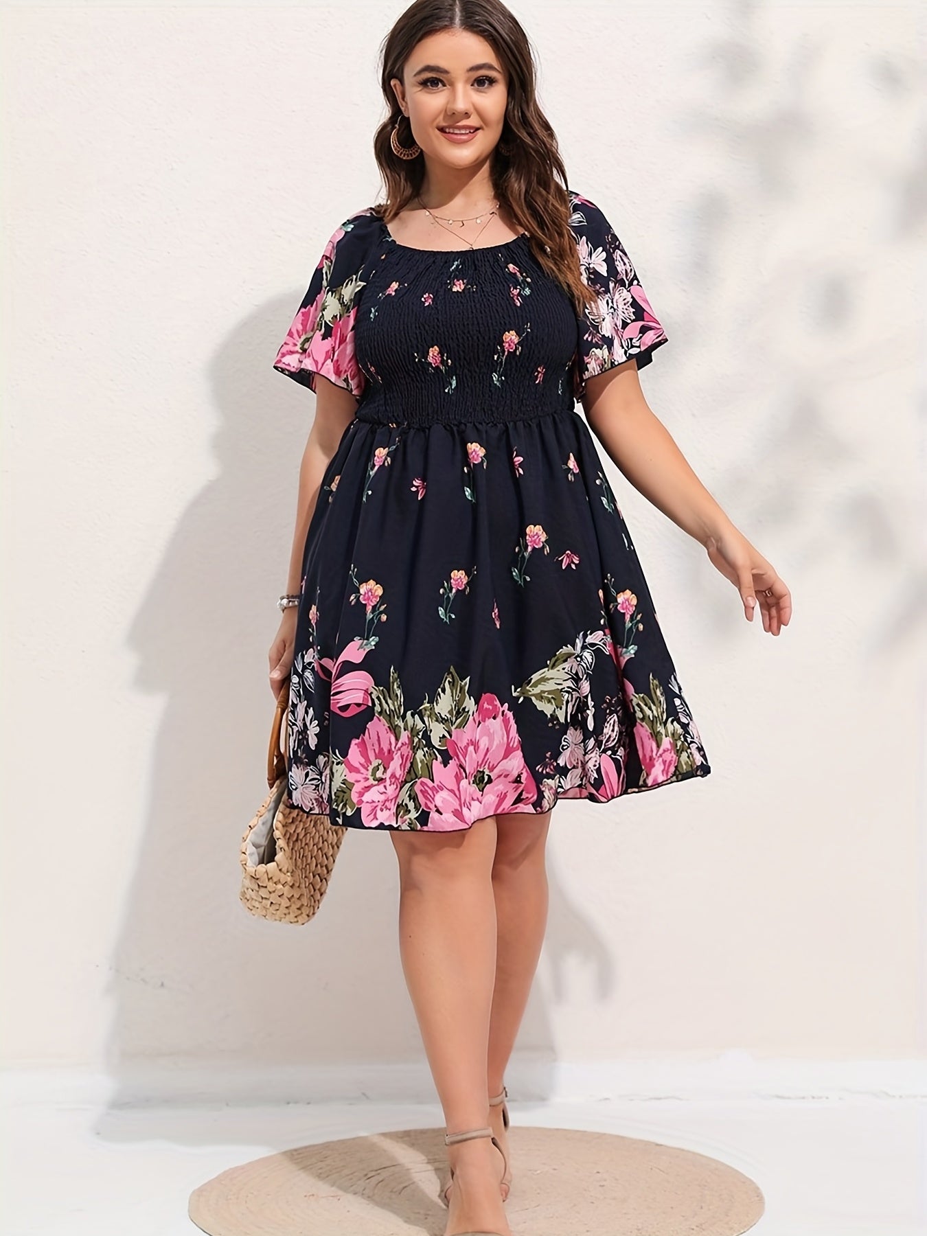  Boho Dress Women Floral Print Midi Dress