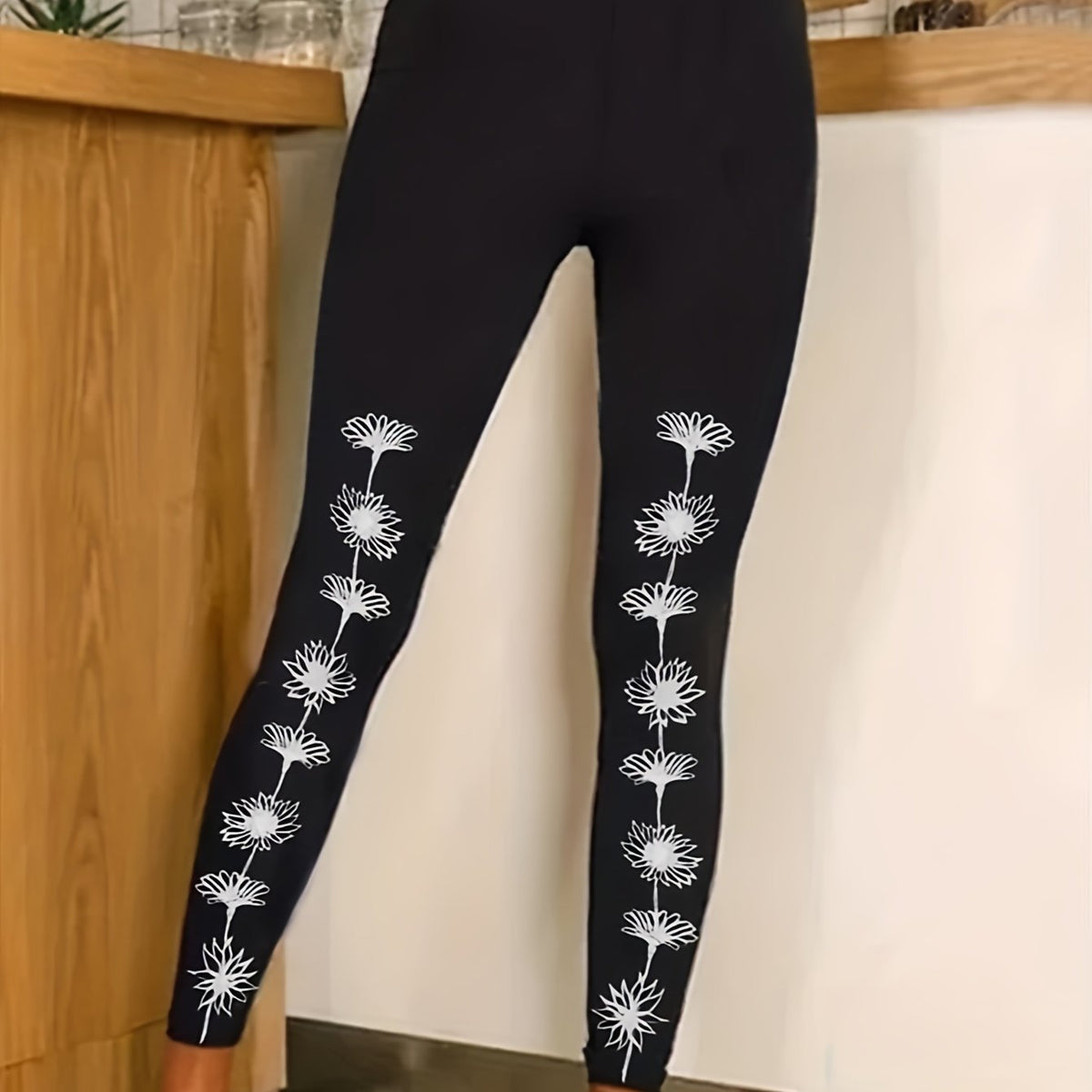  Floral Print High Rise Fitness Leggings