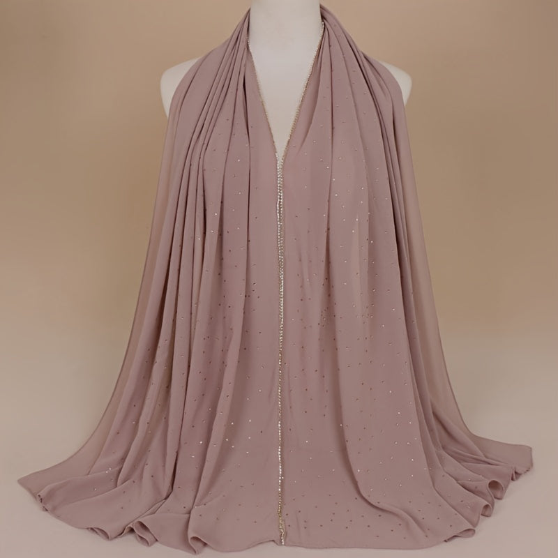 Chiffon Glitter Chain Bandana Scarf Lightweight Solid Hijab Scarf