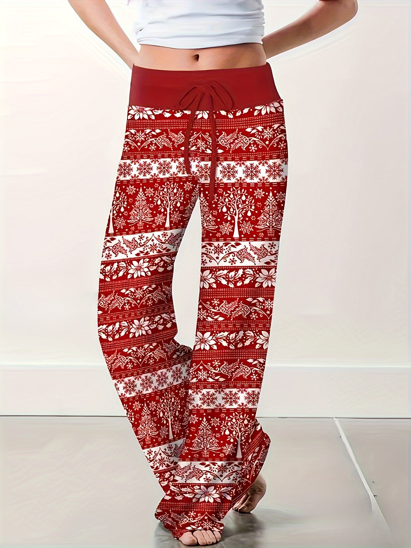  Boho Pants Women's Plus Allover Print Wide Leg Trousers