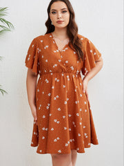 Women's Plus Floral Print Ruffle Sleeve Dress