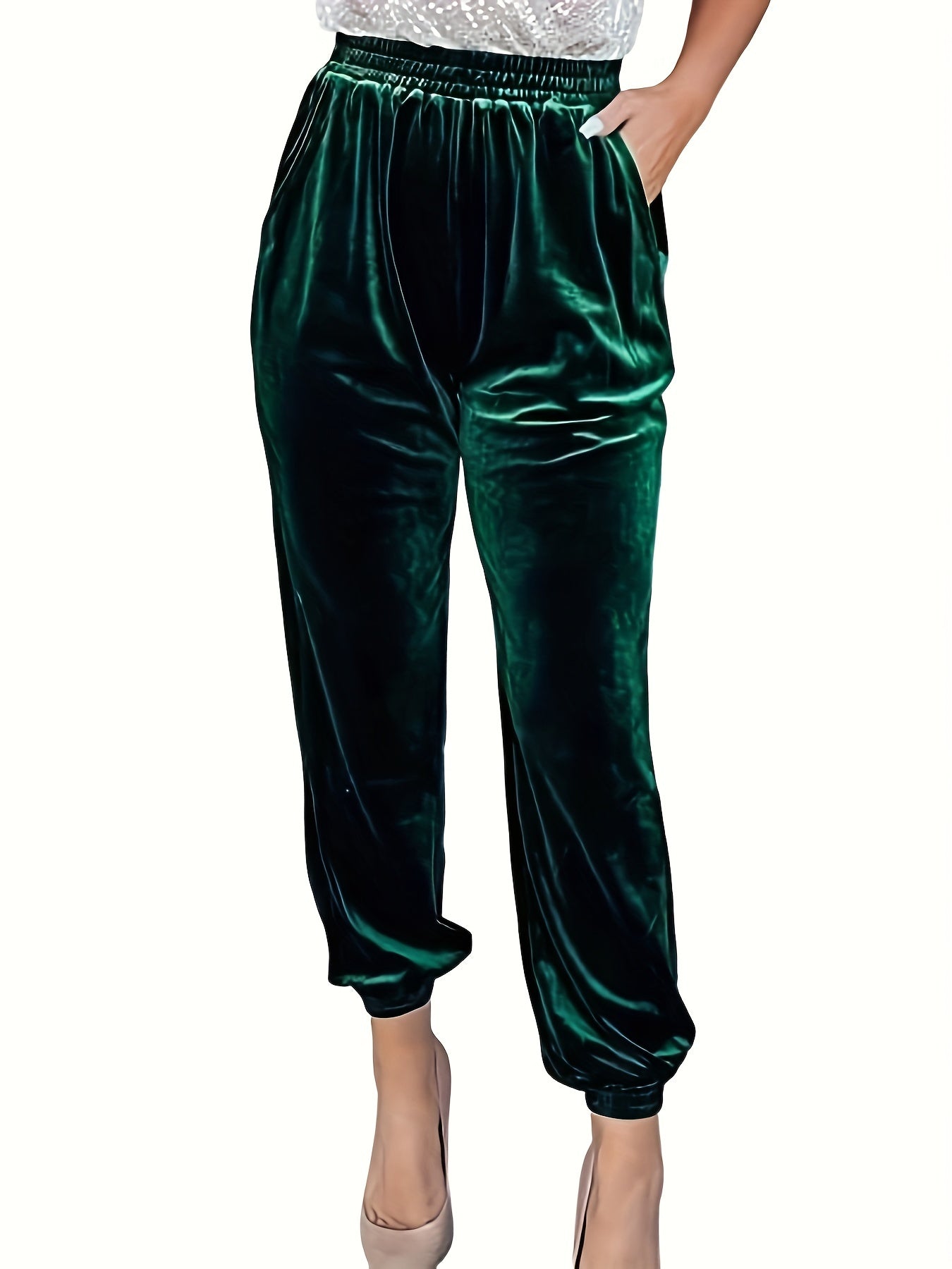  Velvet High Rise Jogger Trousers With Pockets