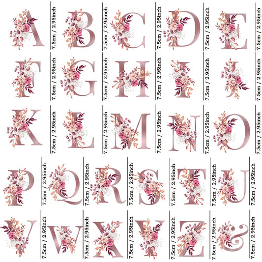 Letter Flower UV DTF Cup Stickers Mauve Foil Floral Alphabet Self Adhesive
