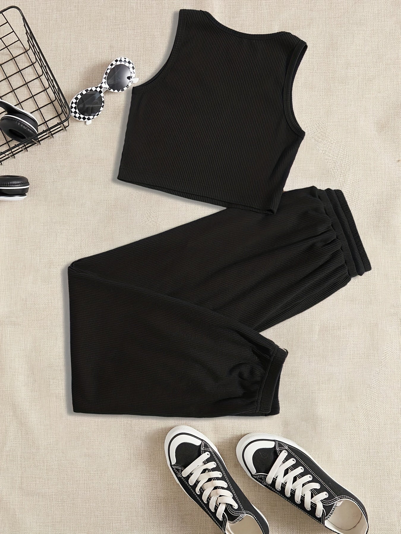 Casual Sporty Two-Piece Set Tank Top & Waist Pants