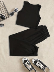 Casual Sporty Two-Piece Set Tank Top & Waist Pants