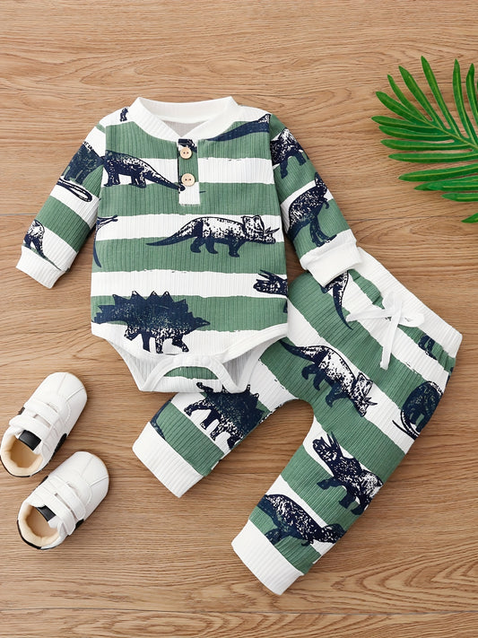 Baby Boys Dino Print Long Sleeve Onesies & Pants Set